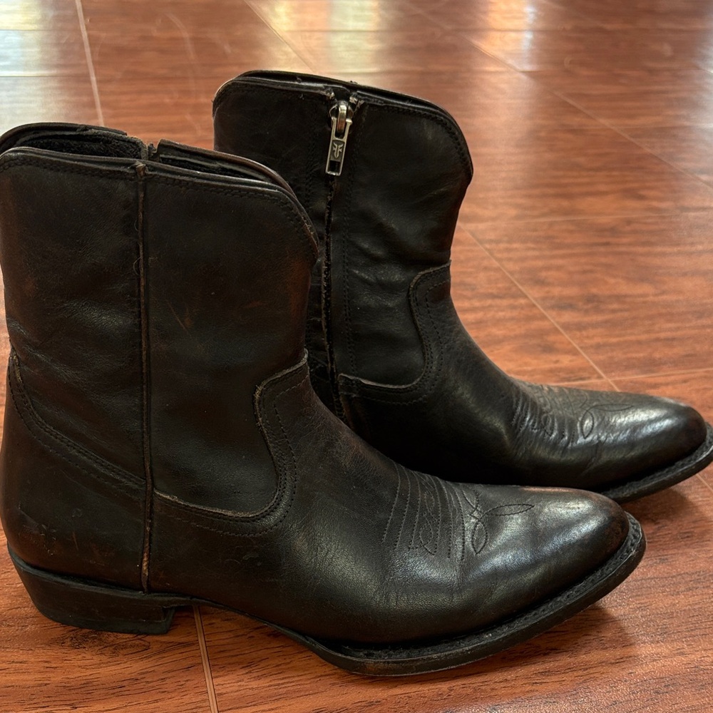 Frye Black Leather Western Boots size 8 mens - Picture 2 of 3